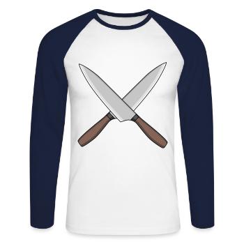 cuisinier couteau de cuisine cuisiniers cuisinier - T-shirt baseball manches longues Homme - blanc/marine - Devant - Nik (191cm)