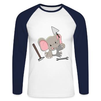 Elefant Handwerker Hausmeister Werkzeug Kinder - Unisex Baseballshirt langarm - Weiß/Navy - Vorne - Nik (191cm)
