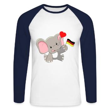 German German Flag Countries Children Elephant - Unisex Long Sleeve Baseball T-Shirt - white/navy - Front - Nik (191cm)