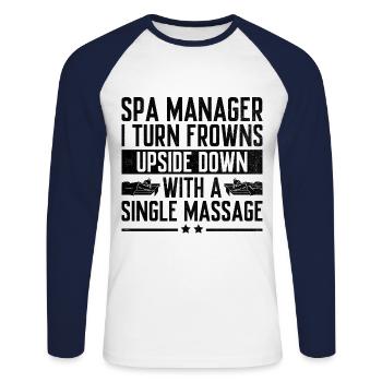 SPA Manager Job Wellness Funny SPA Management Sayi - Unisex Long Sleeve Baseball T-Shirt - white/navy - Front - Nik (191cm)