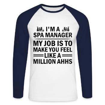 SPA Manager Job Wellness Funny SPA Management Sayi - Unisex Long Sleeve Baseball T-Shirt - white/navy - Front - Nik (191cm)