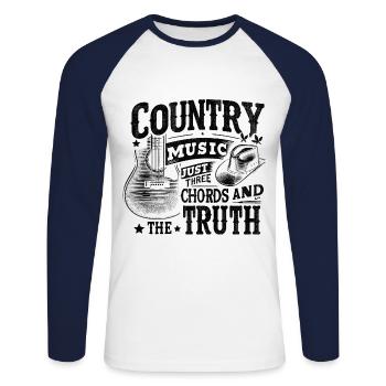 Country Music Just Three Chords And The Truth Song - Unisex Long Sleeve Baseball T-Shirt - white/navy - Front - Nik (191cm)