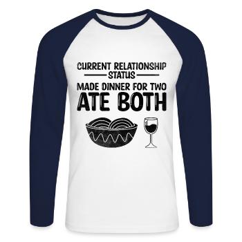 Aktueller Beziehungsstatus Zubereitetes Abendessen für zwei - Unisex Baseballshirt langarm - Weiß/Navy - Vorne - Nik (191cm)
