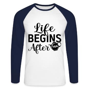 Life Begins After Tea Tea Drinking Tea Drinker Tea - Unisex Baseballshirt langarm - Weiß/Navy - Vorne - Nik (191cm)