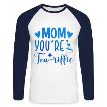 Mom You're Teariffic Tea Drinking Tea Lover Cup Of - Unisex Baseballshirt langarm - Weiß/Navy - Vorne - Nik (191cm)