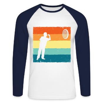Retro Graphic Dart Player Darts Dartboard Bullseye - Unisex Long Sleeve Baseball T-Shirt - white/navy - Front - Nik (191cm)