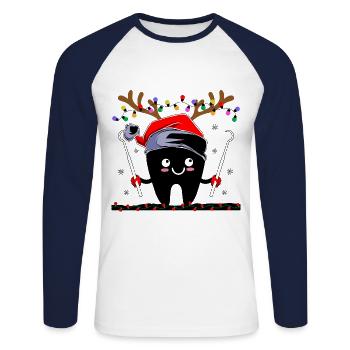 Dents Renne Noël Dentisterie Dentaire Dentistes - T-shirt baseball manches longues Homme - blanc/marine - Devant - Nik (191cm)