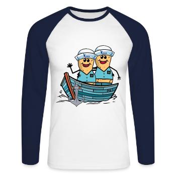 Peanuts Sailors Boys Boat Rowing Boat Distress - Unisex Long Sleeve Baseball T-Shirt - white/navy - Front - Nik (191cm)