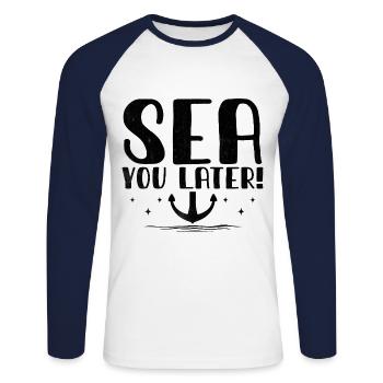 Meer Sie später Paddelboot - Unisex Baseballshirt langarm - Weiß/Navy - Vorne - Nik (191cm)