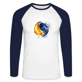 Ying Yang Simbol - Unisex Baseballshirt langarm - Weiß/Navy - Vorne - Nik (191cm)