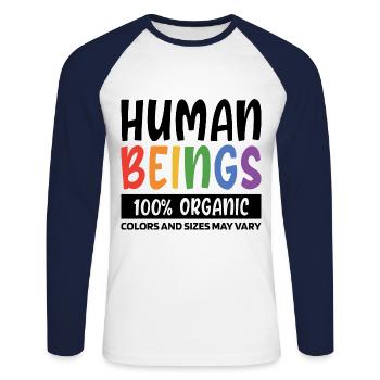 Human Beings 100% Organic Colors And Sizes May Var - Unisex Baseballshirt langarm - Weiß/Navy - Vorne - Nik (191cm)