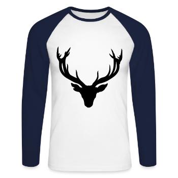 Hirschkopf – Pour les chasseurs et les amoureux de la nature - T-shirt baseball manches longues Homme - blanc/marine - Devant - Nik (191cm)