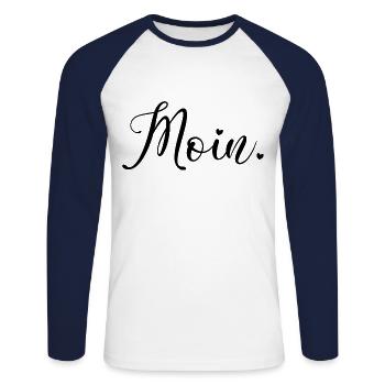 Moin Spruch Begrüßung Norddeutschland - Unisex Baseballshirt langarm - Weiß/Navy - Vorne - Nik (191cm)