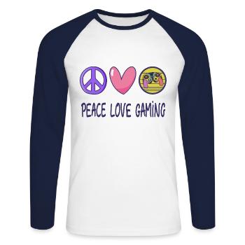 Frieden Liebe Gaming - Unisex Baseballshirt langarm - Weiß/Navy - Vorne - Nik (191cm)