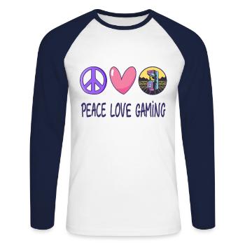 Frieden Liebe Gaming - Unisex Baseballshirt langarm - Weiß/Navy - Vorne - Nik (191cm)