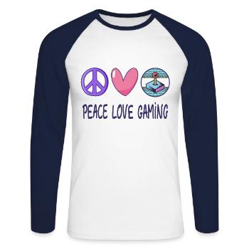Frieden Liebe Gaming - Unisex Baseballshirt langarm - Weiß/Navy - Vorne - Nik (191cm)