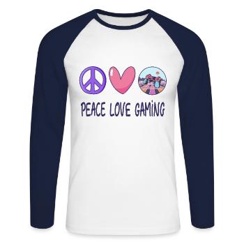 Frieden Liebe Gaming - Unisex Baseballshirt langarm - Weiß/Navy - Vorne - Nik (191cm)