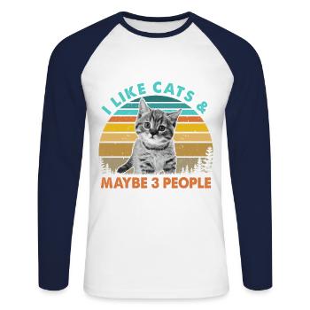 I Like Cats And Maybe 3 People Cat Lover Cat Train - Unisex Baseballshirt langarm - Weiß/Navy - Vorne - Nik (191cm)