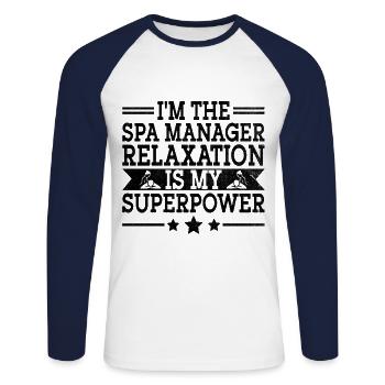 SPA-Manager Job Wellness Lustiges SPA-Management Sayi - Unisex Baseballshirt langarm - Weiß/Navy - Vorne - Nik (191cm)