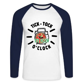 Tick Tock It's Pizza O' Clock Pizza Lover Italian - Unisex Baseballshirt langarm - Weiß/Navy - Vorne - Nik (191cm)