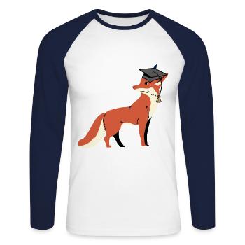 fox wisdom wise scholar learn wise - Unisex Long Sleeve Baseball T-Shirt - white/navy - Front - Nik (191cm)