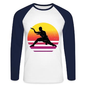 Men's Women Wushu Martial Arts Kung Fu Kungfu - Unisex Long Sleeve Baseball T-Shirt - white/navy - Front - Nik (191cm)