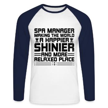 Gestionnaire de SPA Emploi Bien-être Drôle Gestion de SPA Sayi - T-shirt baseball manches longues Homme - blanc/marine - Devant - Nik (191cm)