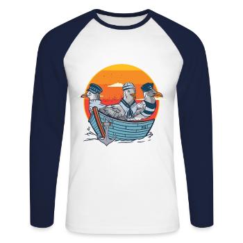 Mouettes Mouettes Oiseaux de mer Bateau Marins Marins - T-shirt baseball manches longues Homme - blanc/marine - Devant - Nik (191cm)