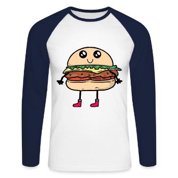 Cheeseburger Fast Food Burger Kawai Kind Kinder - Unisex Baseballshirt langarm - Weiß/Navy - Vorne - Nik (191cm)