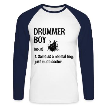 Drummer Boy Wie Ein Normaler Junge, Nur viel Cooler - Unisex Baseballshirt langarm - Weiß/Navy - Vorne - Nik (191cm)