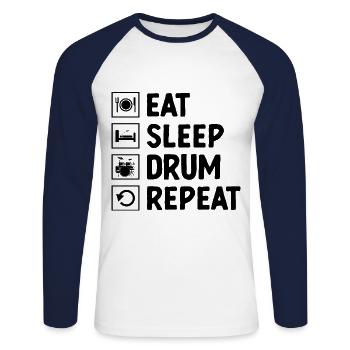 Manger Dormir Tambour Répéter Tambour Tambour - T-shirt baseball manches longues Homme - blanc/marine - Devant - Nik (191cm)