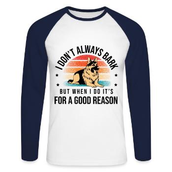 Je n’aboie pas toujours, mais quand je le fais, c’est pour un bien - T-shirt baseball manches longues Homme - blanc/marine - Devant - Nik (191cm)