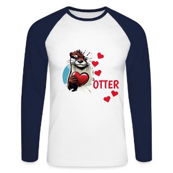 Otter Half Love Gift - Unisex Long Sleeve Baseball T-Shirt - white/navy - Front - Nik (191cm)