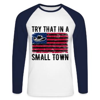 Essayez cela dans une petite ville du pays du drapeau américain - T-shirt baseball manches longues Homme - blanc/marine - Devant - Nik (191cm)