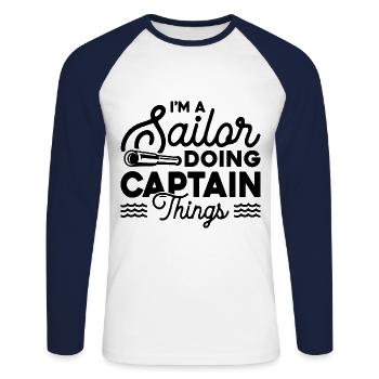 I'm A Sailor Doing Captain Things Sailing Ship Sea - Unisex Baseballshirt langarm - Weiß/Navy - Vorne - Nik (191cm)