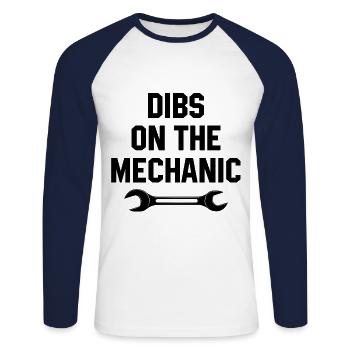 Dibs On The Mechanic Car Lover Automobile Mechanic - Unisex Baseballshirt langarm - Weiß/Navy - Vorne - Nik (191cm)