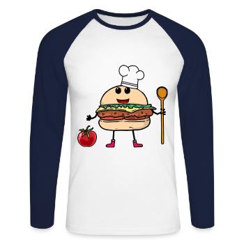 Fast Food Burger Kochkunst Hobbykoch Gastgeber - Unisex Baseballshirt langarm - Weiß/Navy - Vorne - Nik (191cm)