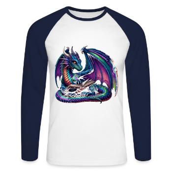 Drache Lesebuch Bücher Bücherwurm Bibliophiler - Unisex Baseballshirt langarm - Weiß/Navy - Vorne - Nik (191cm)