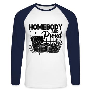 Stubenhocker und stolze Sprüche für Introvertierte - Unisex Baseballshirt langarm - Weiß/Navy - Vorne - Nik (191cm)
