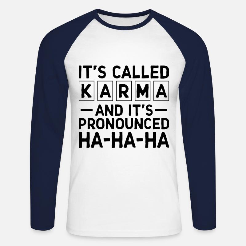 Es heißt Karma Sarkasmus Sarkastisch - Unisex Baseballshirt langarm - Weiß/Navy