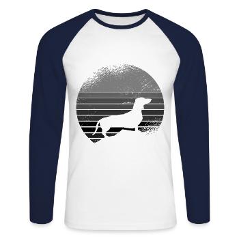 Amateur de chien teckel chien de toit motif cadeau - T-shirt baseball manches longues Homme - blanc/marine - Devant - Nik (191cm)