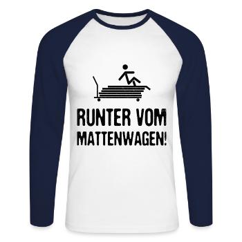 Einschulung Runter Vom Mattenwagen Sportunterricht - Unisex Baseballshirt langarm - Weiß/Navy - Vorne - Nik (191cm)