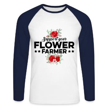 Support Your Flower Farmer Gardening Botanical Pla - Unisex Baseballshirt langarm - Weiß/Navy - Vorne - Nik (191cm)