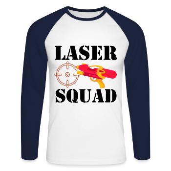 Squad Graphic Lasertag Player Lasertag Phaser Lase - Unisex Baseballshirt langarm - Weiß/Navy - Vorne - Nik (191cm)