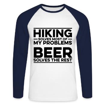 Hiking Solves Most Of My Problems Beer Solves The - Unisex Baseballshirt langarm - Weiß/Navy - Vorne - Nik (191cm)