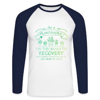 I'm A Plantaholic On The Road To Recovery Gardenin - Unisex Baseballshirt langarm - Weiß/Navy - Vorne - Nik (191cm)