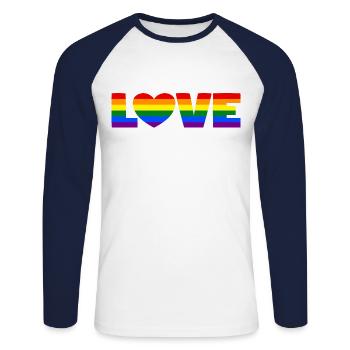 Fierté Arc-en-ciel Amour Coeur LGBT LGBTQ CSD Cadeau - T-shirt baseball manches longues Homme - blanc/marine - Devant - Nik (191cm)
