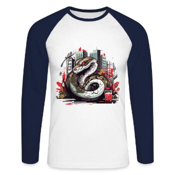 Serpent dans la rue | Serpent de la ville - T-shirt baseball manches longues Homme - blanc/marine - Devant - Nik (191cm)
