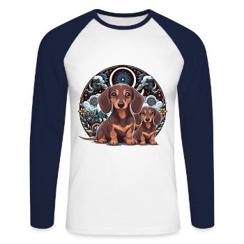 Teckel Chiens Chiens Animaux Enfants Teckel - T-shirt baseball manches longues Homme - blanc/marine - Devant - Nik (191cm)
