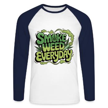 T-Shirt Stoner Chanvre & Humour - Fumer de l’herbe tous les jours - T-shirt baseball manches longues Homme - blanc/marine - Devant - Nik (191cm)